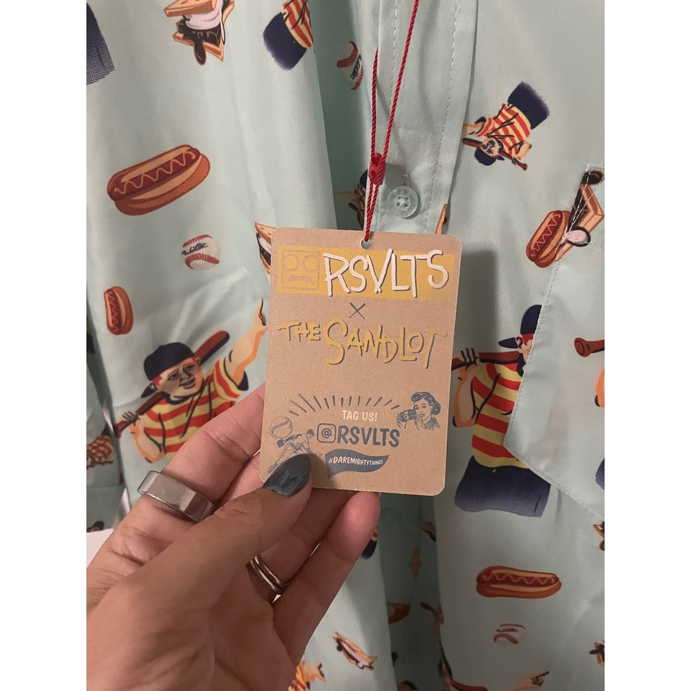 RSVLTS The Sandlot "Smalls" Outfield Short Sleeve Button Up Shirt Teal XL - Picture 3 of 6